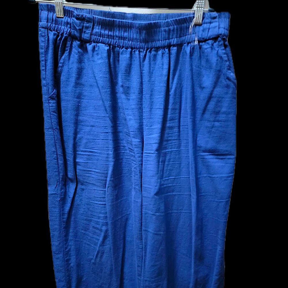 Loose blue pants (I think they're scrubs?)